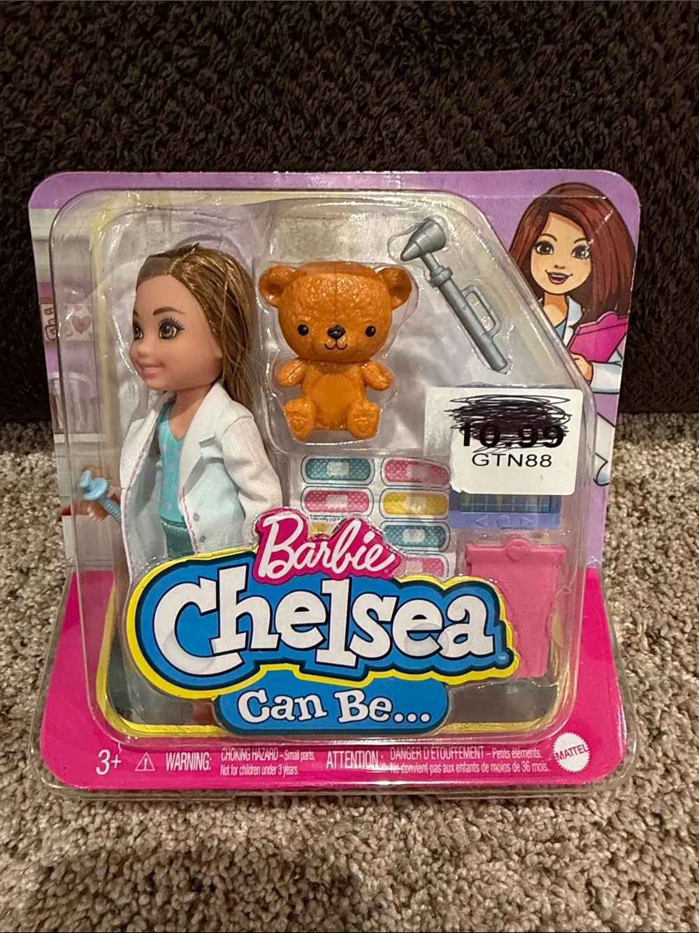 Barbie Chelsea Can Be Doctor Doll with Blue & White Outfit and Brown Teddy